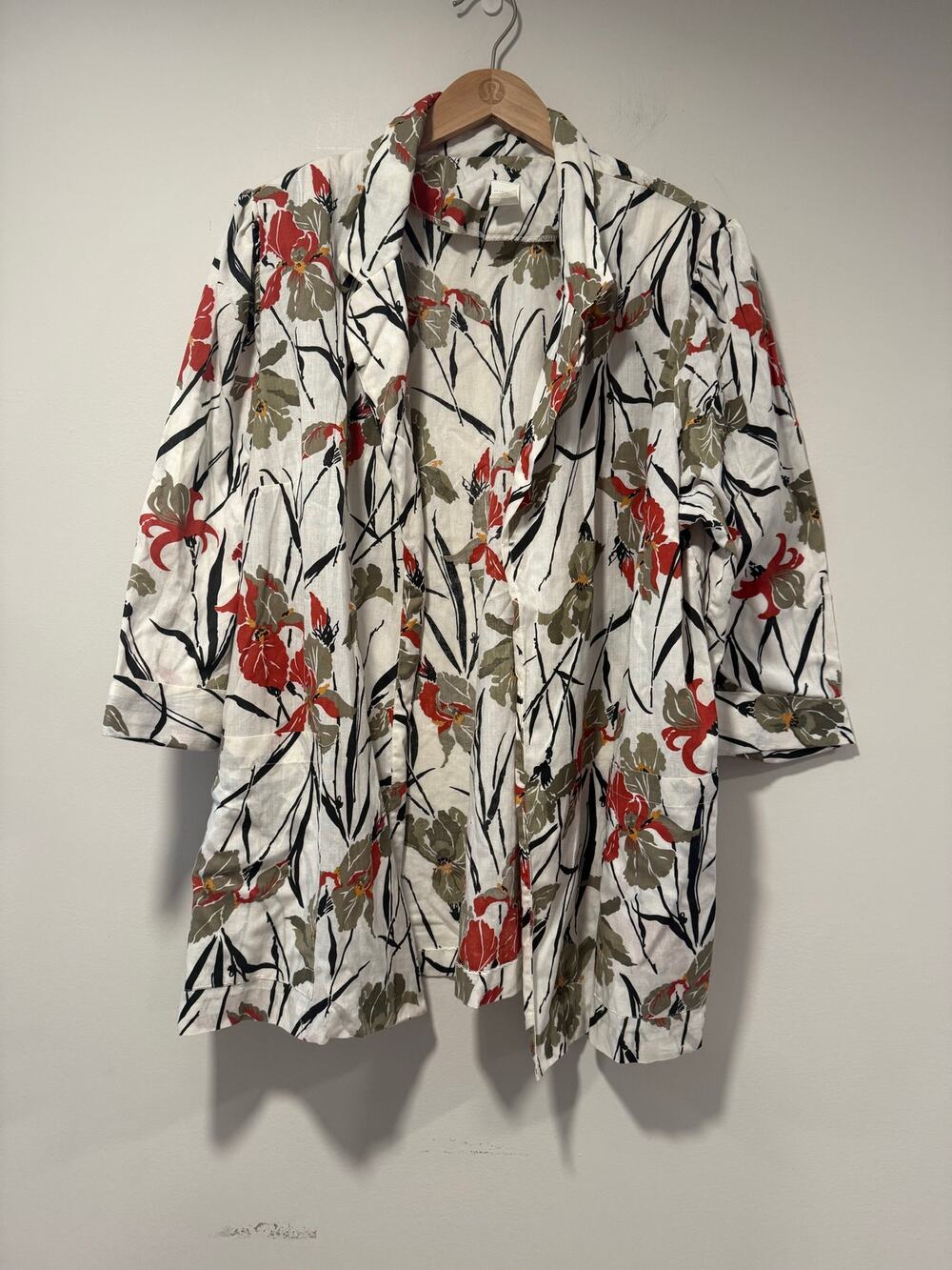 Vintage Open Casual Collared Blouse Large Floral Brown Red Large